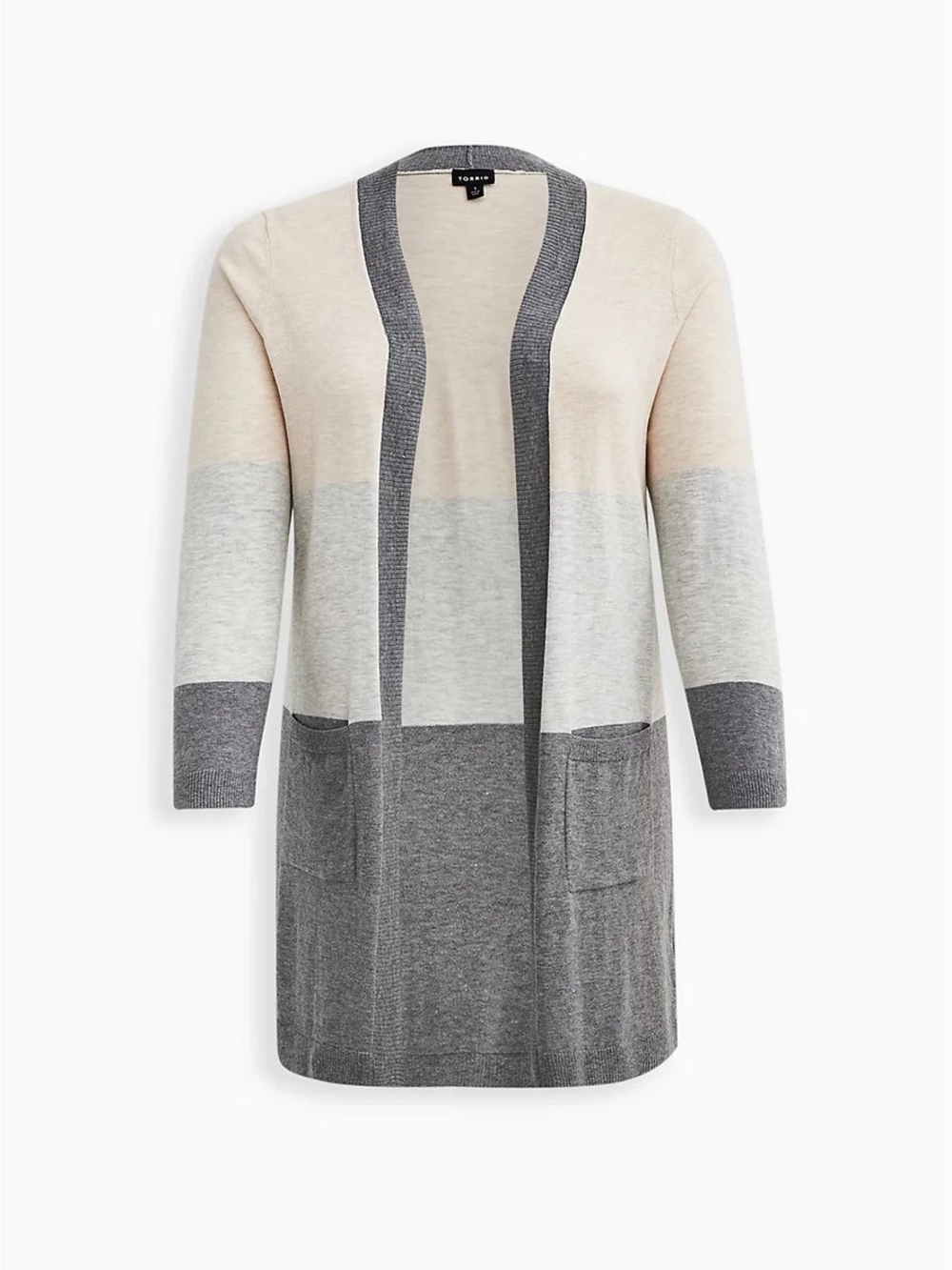 torrid Size 2 Colorblock Open-Front Cardigan in Cream, Light Gray & Dark Gray